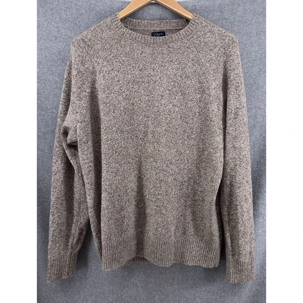 J Crew Mens Supersoft Crewneck Sweater XL Lambswool Blend Marled Mole Brown